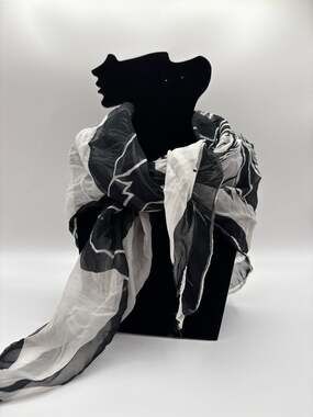 Vintage Black and White Abstract Sheer Silk Square Scarf